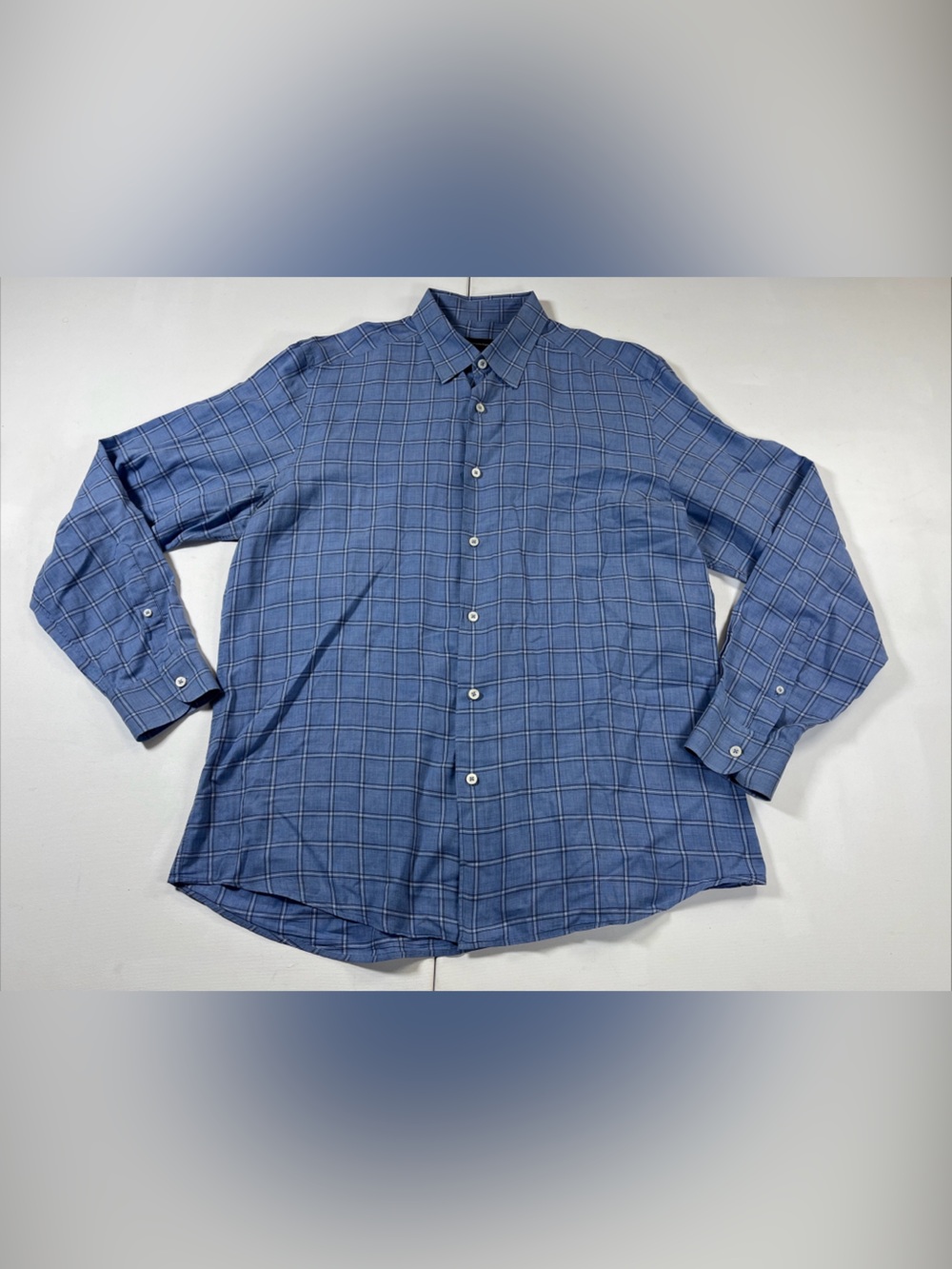 Ermenegildo Zegna Shirt Button Up Mens XL Blue Premium Cotton Long Sleeve
